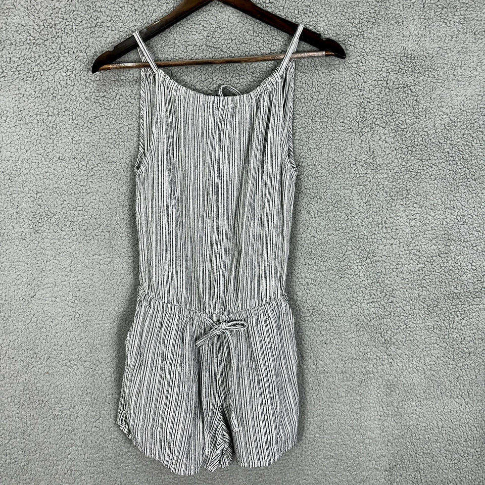 Antiguo Mameluco Azul Marino Para Mujer Pequeño Azul Rayas Halter Bolsillos Mezcla de Lino Playa Boho Foto 1 de 4