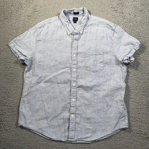 J Crew Shirt Mens 2XL Blue Short Sleeve Slim Linen Blend Button Down - Picture 1 of 10