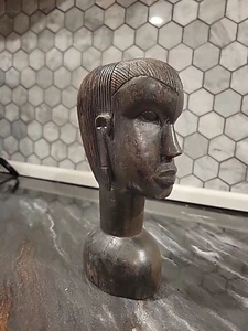 #349๐ Vintage Ebony Wood Sculpture African Head Hand-Carved Afri-craft - Picture 1 of 7
