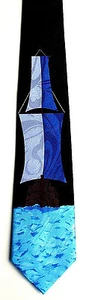 Tall Ship Men's Necktie Boat Sailing Sail Wood Nautical Ocean Black Neck Tie - Picture 1 of 3