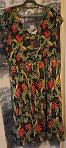 BEME Black Leaf Print Maxi Shirted Bodice Flutter Sleeve Dress Size 22 - Picture 1 of 5