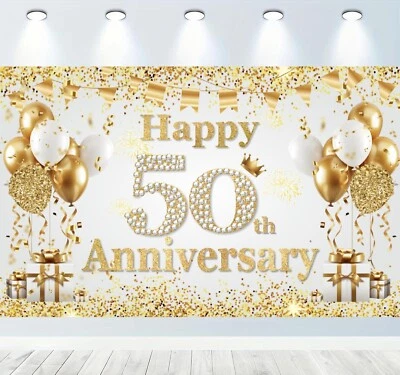 50 aniversario boda telón de fondo fiesta dorado fondo pancarta decoración Foto 1 de 4