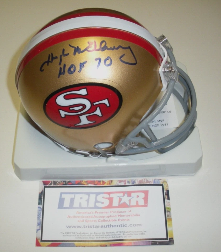 MINI CASCO FIRMADO POR HUGH MCELHENNY SANFRANCISCO 49ERS, PATIO 1970 ÚLTIMO 1 TRISTAR/CERTIFICADO DE AUTENTICIDAD Foto 1 de 1