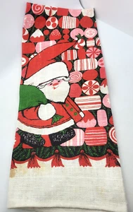 Santa Candy Jolly Christmas Geschirrtuch Lamanska Leinen MCM LESEN- VINTAGE - Bild 1 von 15
