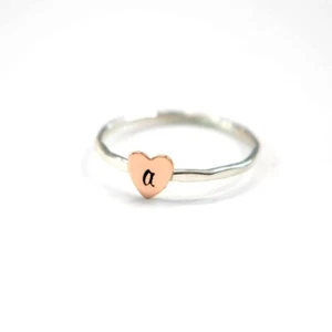 Fantastic Personalized Initial Letter Engraved Heart Ring In 10K Two-Tone Gold - Picture 1 of 5