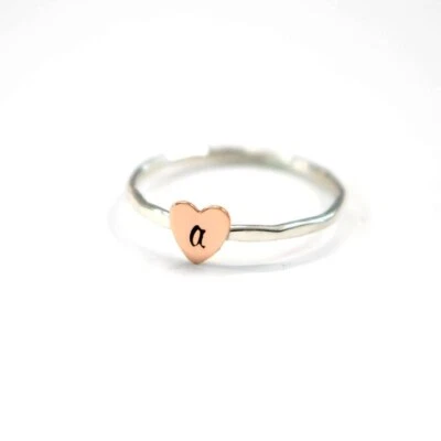 Fantastic Personalized Initial Letter Engraved Heart Ring In 10K Two-Tone Gold - Image 1 of 4