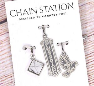 NEW Alex and Ani Chain Station Blessing Set of 3 Dove Stone Charms