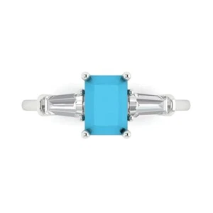 2.0 Emerald 3 stone Turquoise Stone Promise Bridal Wedding Ring 14k White Gold - Picture 1 of 11