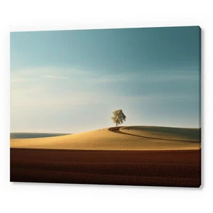 Tree On The Hill Vintage Country Landscape, Countryside Moody Canvas Print - Picture 1 of 9