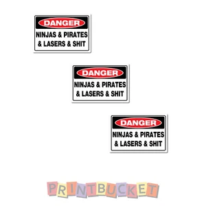 Funny Ninjas Pirates Lasers sticker 60mm 3 pack quality water/fade proof vinyl - Picture 1 of 1