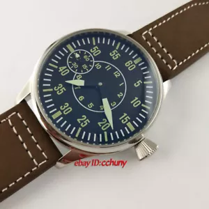 44mm CORGEUT esfera negra correa cuero 6497 movimiento de cuerda manual para hombre reloj 2706 - Imagen 1 de 8