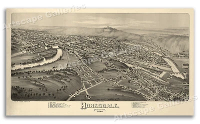 Mapa de la ciudad estilo vintage de Honesdale Pennsylvania 1890 vista de pájaro - 14x24 Foto 1 de 3