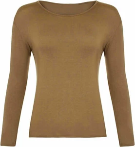 Ladies Long Sleeve T-Shirt Women Round Neck Plain Basic Top Plus Size 8 - 26 - Picture 1 of 29