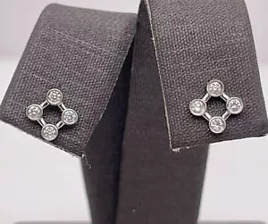 18K White Gold 0.10ctw Natural Round Diamond Bezel Set Stud Earrings - Picture 1 of 5