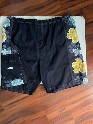 Old Navy Mens XXL Pocket Draw String Blue Swim Trunks With Floral Sides - Image 1 of 4