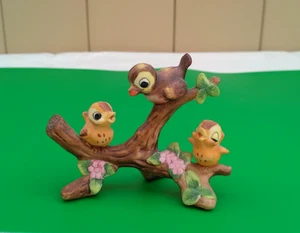 Josef Originals Anthropomorphic 3 Birds On Branch Figurine Pink Flowers w LABEL - Picture 1 of 12
