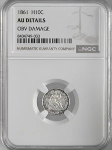 1861  H10C LIBERTY SEATED HALF DIME  NGC AU DETAILS "OBV DAMAGE" #8404749-033 - Picture 1 of 4