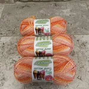 (3) Lion Brand Ice Cream Baumwollmischung Garn Knäuel - Orange 3,5 Oz. - Bild 1 von 4