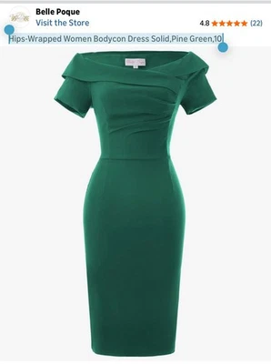 Vestido lápiz Belle Poque verde pino con hombros descubiertos envuelto en caderas para mujer talla 10 NUEVO Foto 1 de 4