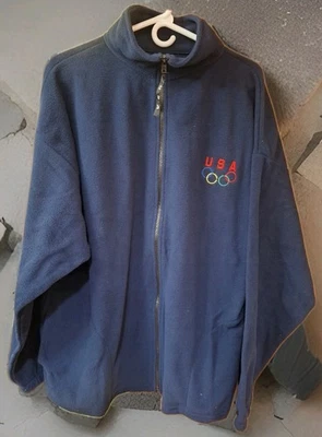 USA Men's Solid Blue Full Zip XXL Olympic Rings Sweatshirt Fleece Jacket - Image 1 of 4