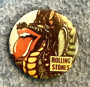 vtg ROLLING STONES pinback button pin DRAGON lips tongue ROCK MUSIC BAND - Picture 1 of 7
