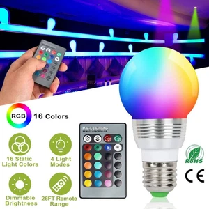 16 Colors Change LED Bulbs E27 3W RGB Dimmable Mood Lighting Lamp IR Remote Cont - Picture 1 of 11