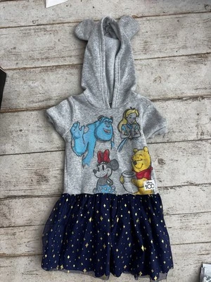 DISNEY GIRLS WINNIE THE POOH MINNIE MOUSE CHARACTER THEME DRESS HOODED SM 6-6X - Image 1 of 4