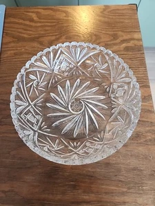 Vintage Bohemian Czech Crystal Serving Bowl Decor 9.25" Round Hand Cut Beautiful - Picture 1 of 4