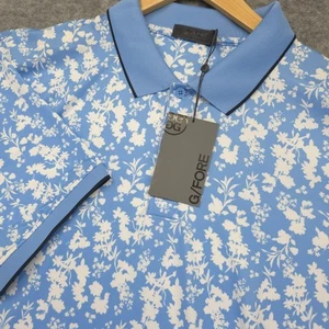 New G/Fore Blossom Floral Print Rib Collar Tech Jersey Golf Polo XXL Cielo Blue - Picture 1 of 11