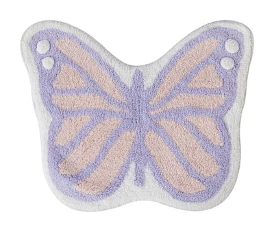 Alfombra de baño Your Zone rosa y púrpura en forma de mariposa 18 x 22 pulgadas 100 % algodón Foto 1 de 4