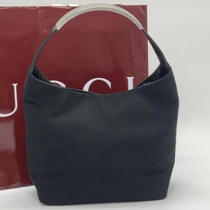 Gucci One Shoulder Hobo Bag Leather Canvas Black Vintage /Used++ - Picture 1 of 16
