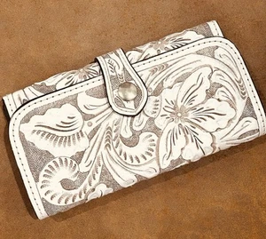 Nuevo IMPRESIONANTE Bolso Cartera Bolso sin asas Orígenes D. Luna Blanco Western Cuero Tooled - Imagen 1 de 7