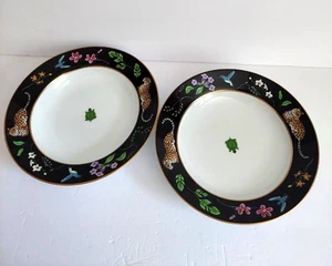 2 Lynn Chase Jaguar Jungle Soup Bowl Rimmed 9 1/4 in Japan Gold Rim - Picture 1 of 9