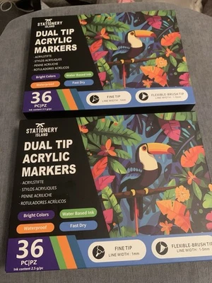 STATIONARY ISLAND 2 x STATIONERY ISLAND 36 Farben Paint Marker Dual Tip Acryl Marker Stifte Kunst