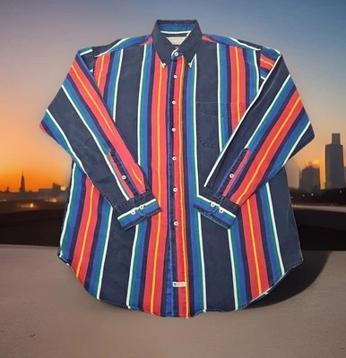 VTG 90s American Eagle Shirt Mens Medium Colorful Striped Brushpopper Colorblock - Image 1 of 4