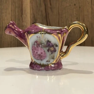 Limoges French Watering Can Pitcher Hard-Paste Porcelain Miniature Purple Gold - Bild 1 von 10