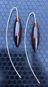 Contemporary amber & 925 silver earrings pin hook 80mm drop modernist Poland - Picture 1 of 6