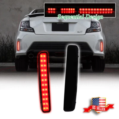 Black Lens Bumper Reflector LED Strobe Flash Brake Lights For 14-16 Scion tC etc - Image 1 of 4