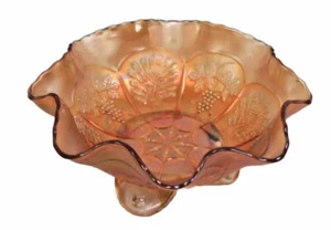 Fenton Carnival Glass Bowl Peacock Grape Pattern Marigold Trinket Dish MCM - Picture 1 of 5