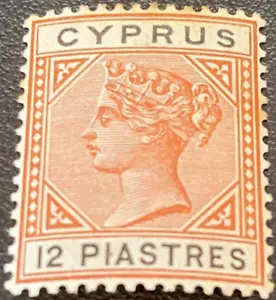 CYPRUS POSTAGE STAMP SG22 12 PIASTRE 1886 LIGHTLY MOUNTED MINT - Picture 1 of 2