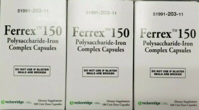 Ferrex Iron Complex 150 - 100 Cápsulas por Caja - Paquete de 3 - Fecha de caducidad 04-2027 Foto 1 de 2