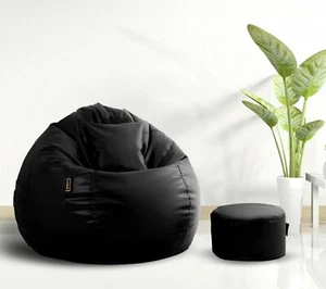 Sitzsack Stuhlbezug mit Fußstützenbezug Kunstleder ohne Bohnen Schwarz XXXL - Bild 1 von 5
