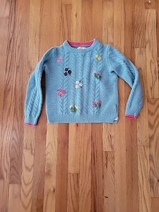 Mini Boden Girls Size 8-9 Blue Floral Embroidered Sweater - Picture 1 of 11