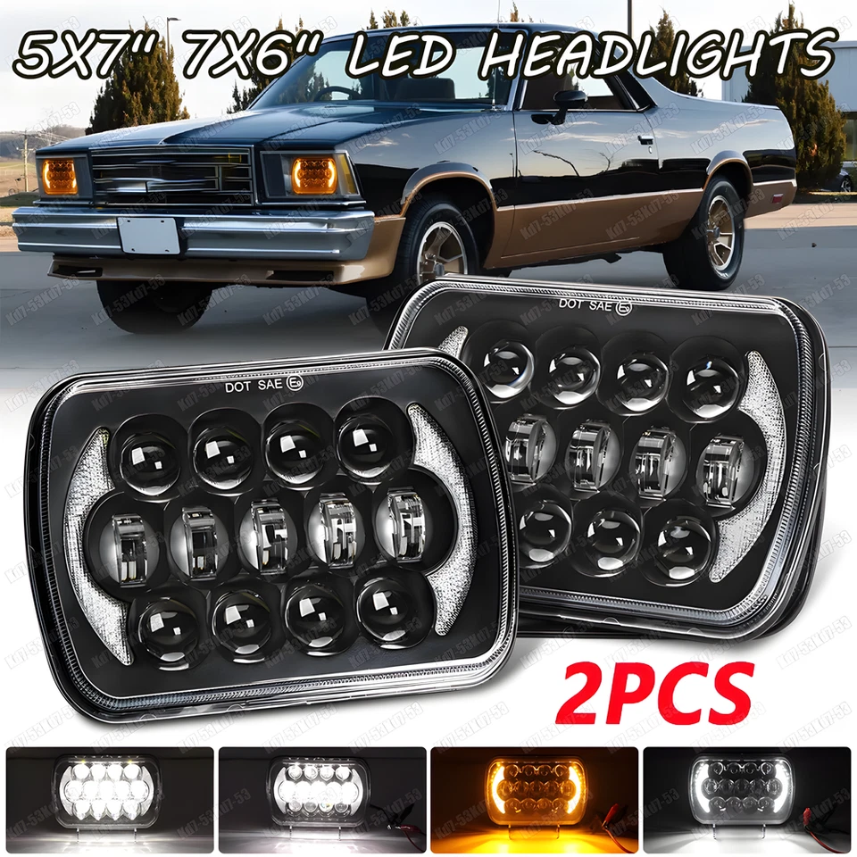 2pcs 5X7" 7X6 LED Headlight Hi-Lo Fit Chevy El Camino 1978-1981 Malibu LUV Truck - Image 1 of 4