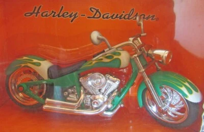 De colección Metal Maxx - Harley Davidson FLSTF Fat Boy Verde/Llamas 1:17 Die Cast Foto 1 de 3
