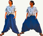 Blue Aladdin Harem Baggy Cotton Yoga Flexible Yoga Boho Unisex Trousers