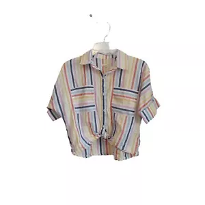 Copper Key Stripe short sleeve crop tie front button down - Picture 1 of 5