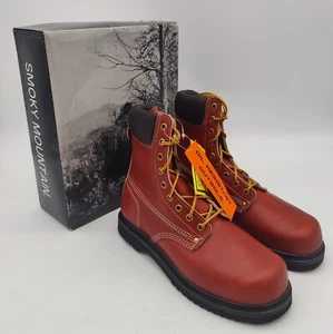 Rare Mens Smoky Mountain Leather Brown Redwood Work Lace Up Boots Safety Toe 9.5 - Picture 1 of 14