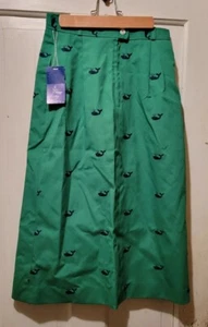 Vtg Lady Halrin Kelly Green Skirt Embroidered Navy Whales Sz 8 NWT NOS 27" waist - Picture 1 of 5
