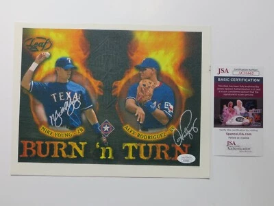 ALEX RODRIGUEZ & MICHAEL YOUNG SIGNED 8.5x11 TEXAS RANGERS CANVASPRINT PHOTO JSA - Image 1 of 4